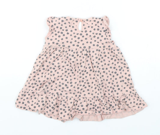 F&F Girls Pink Polka Dot Cotton A-Line  Size 12-18 Months  Round Neck Pullover