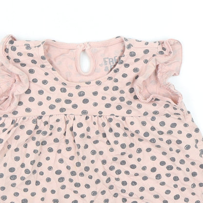 F&F Girls Pink Polka Dot Cotton A-Line  Size 12-18 Months  Round Neck Pullover