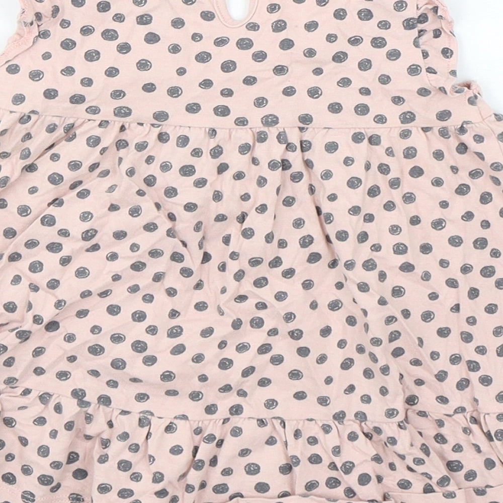 F&F Girls Pink Polka Dot Cotton A-Line  Size 12-18 Months  Round Neck Pullover