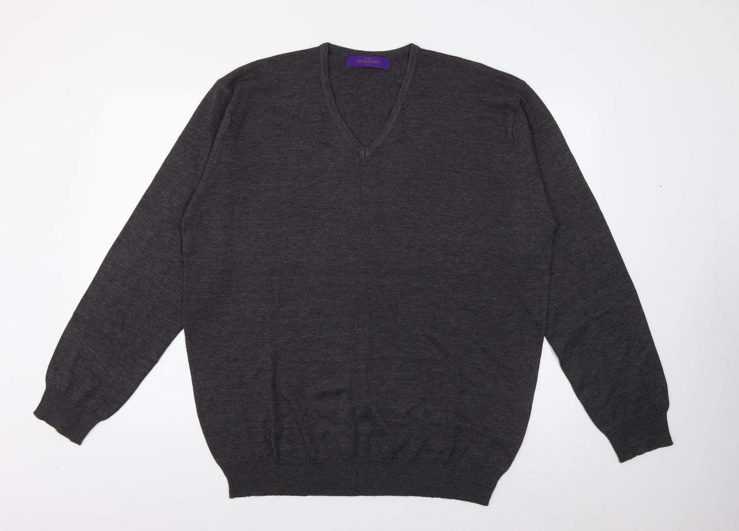 Henbury Mens Grey V-Neck  Cotton Pullover Jumper Size XL