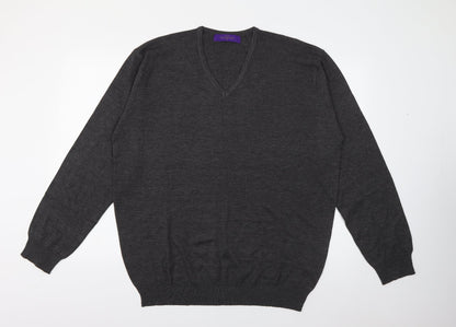 Henbury Mens Grey V-Neck  Cotton Pullover Jumper Size XL