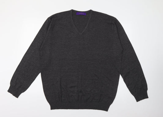 Henbury Mens Grey V-Neck  Cotton Pullover Jumper Size XL
