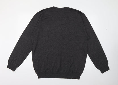 Henbury Mens Grey V-Neck  Cotton Pullover Jumper Size XL