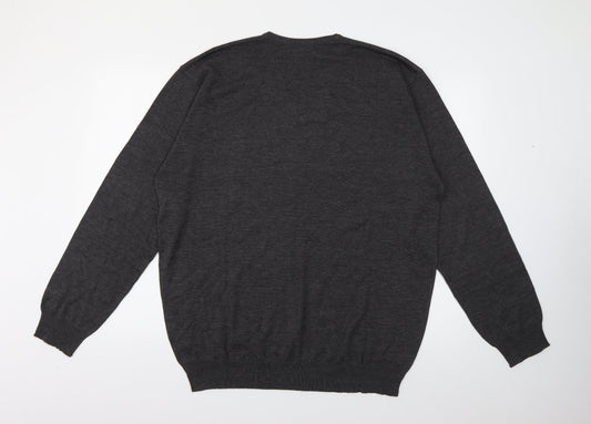 Henbury Mens Grey V-Neck  Cotton Pullover Jumper Size XL