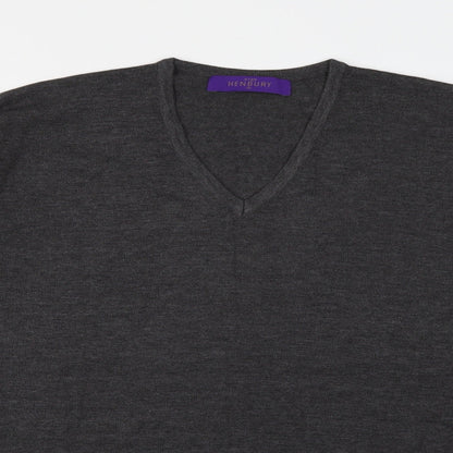 Henbury Mens Grey V-Neck  Cotton Pullover Jumper Size XL