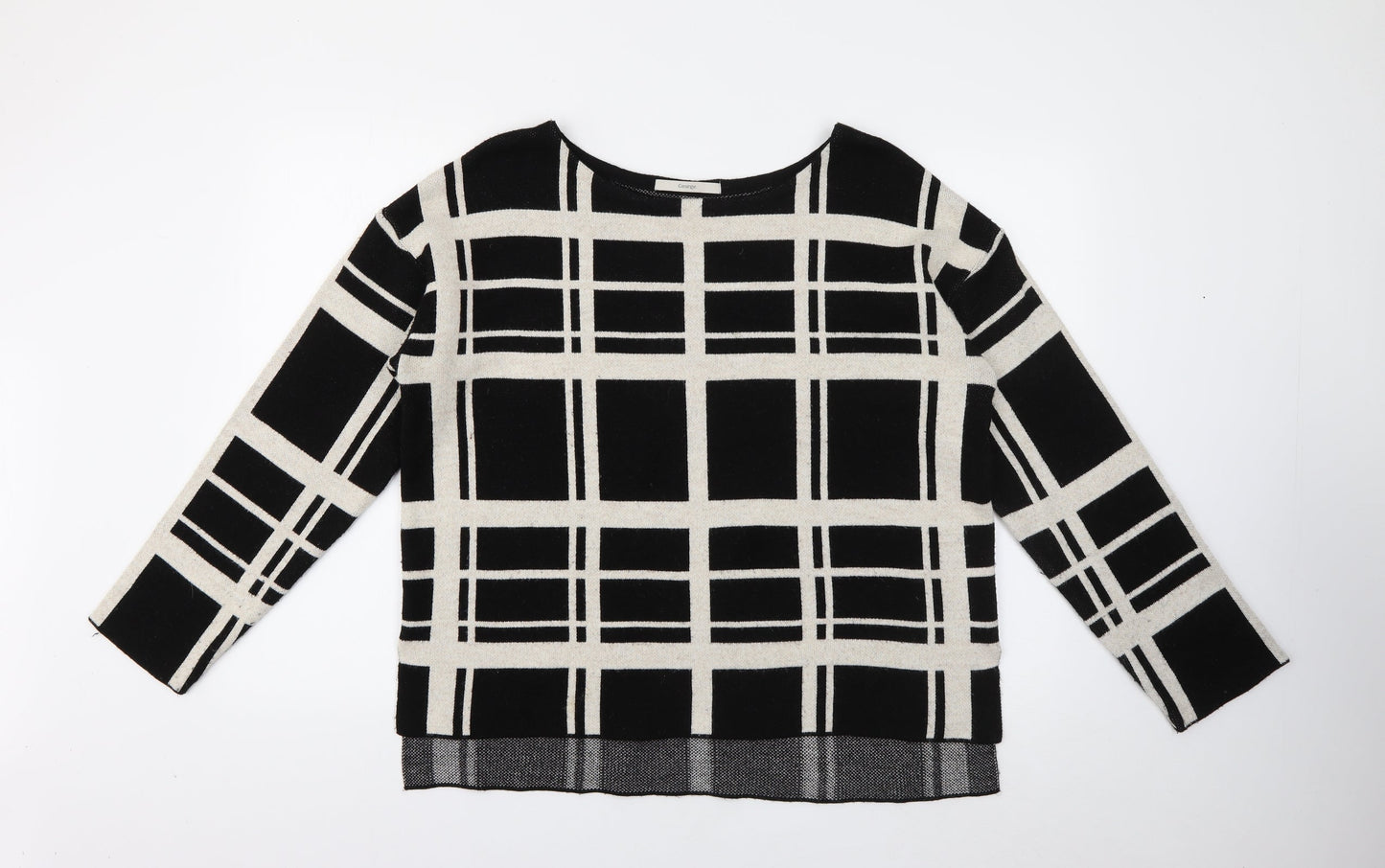 George Womens Black Round Neck Plaid Acrylic Pullover Jumper Size 14