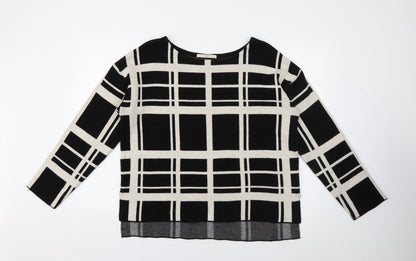 George Womens Black Round Neck Plaid Acrylic Pullover Jumper Size 14
