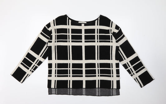 George Womens Black Round Neck Plaid Acrylic Pullover Jumper Size 14