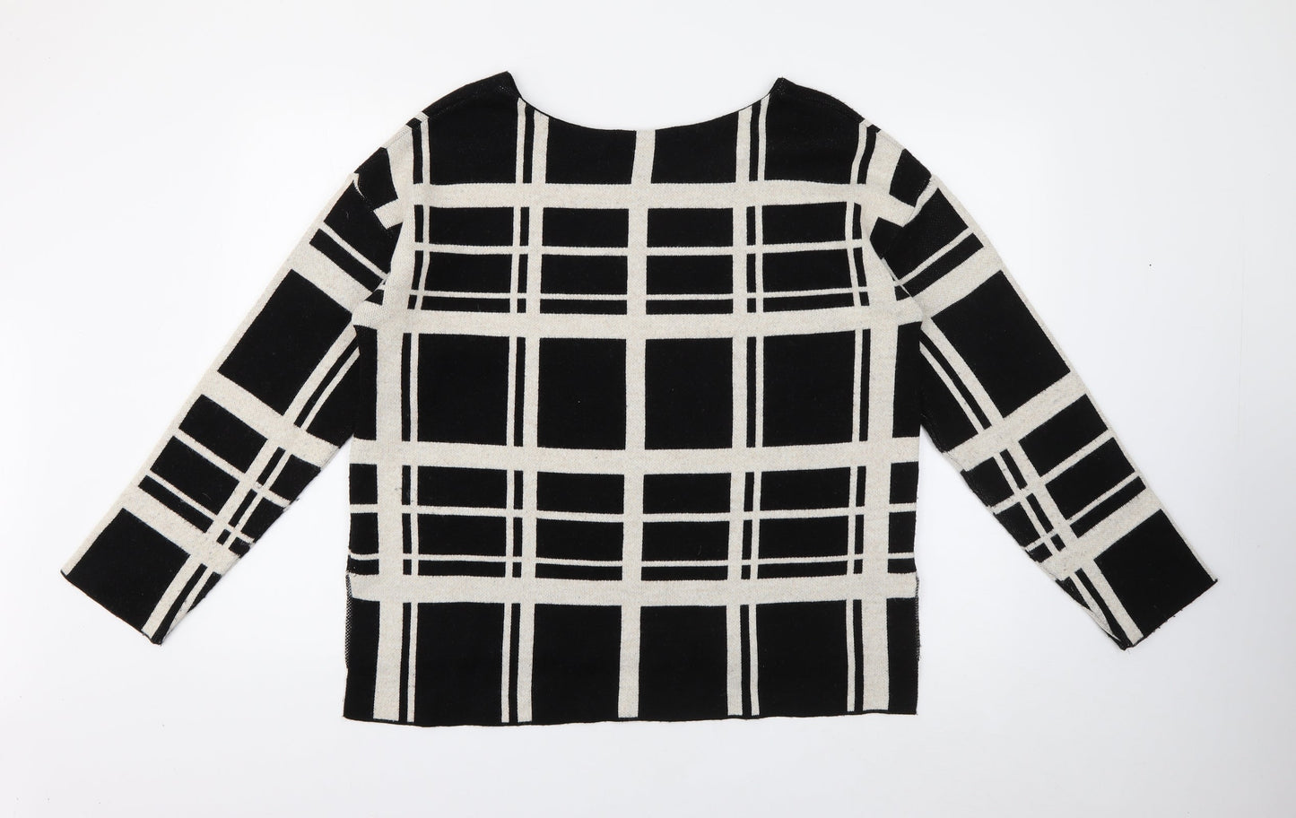 George Womens Black Round Neck Plaid Acrylic Pullover Jumper Size 14