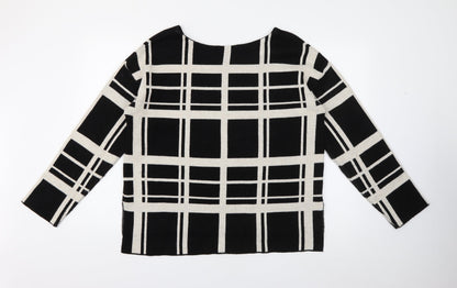 George Womens Black Round Neck Plaid Acrylic Pullover Jumper Size 14
