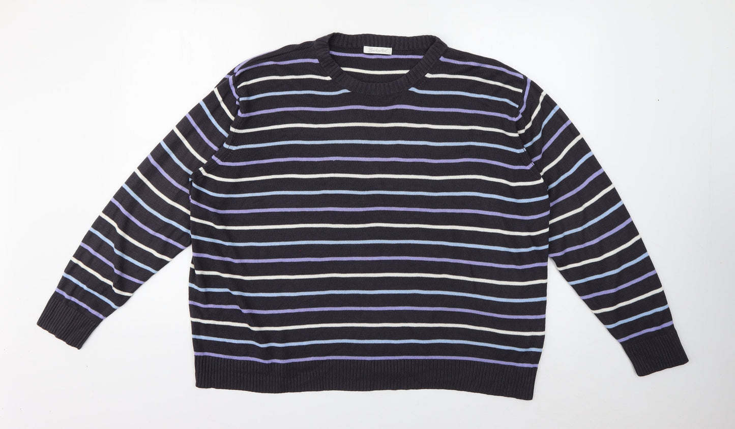 Berkertex Mens Purple Crew Neck Striped Acrylic Pullover Jumper Size 2XLT