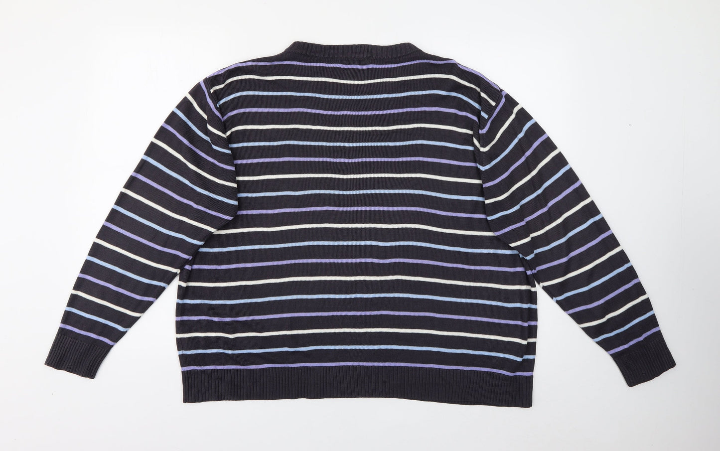 Berkertex Mens Purple Crew Neck Striped Acrylic Pullover Jumper Size 2XLT