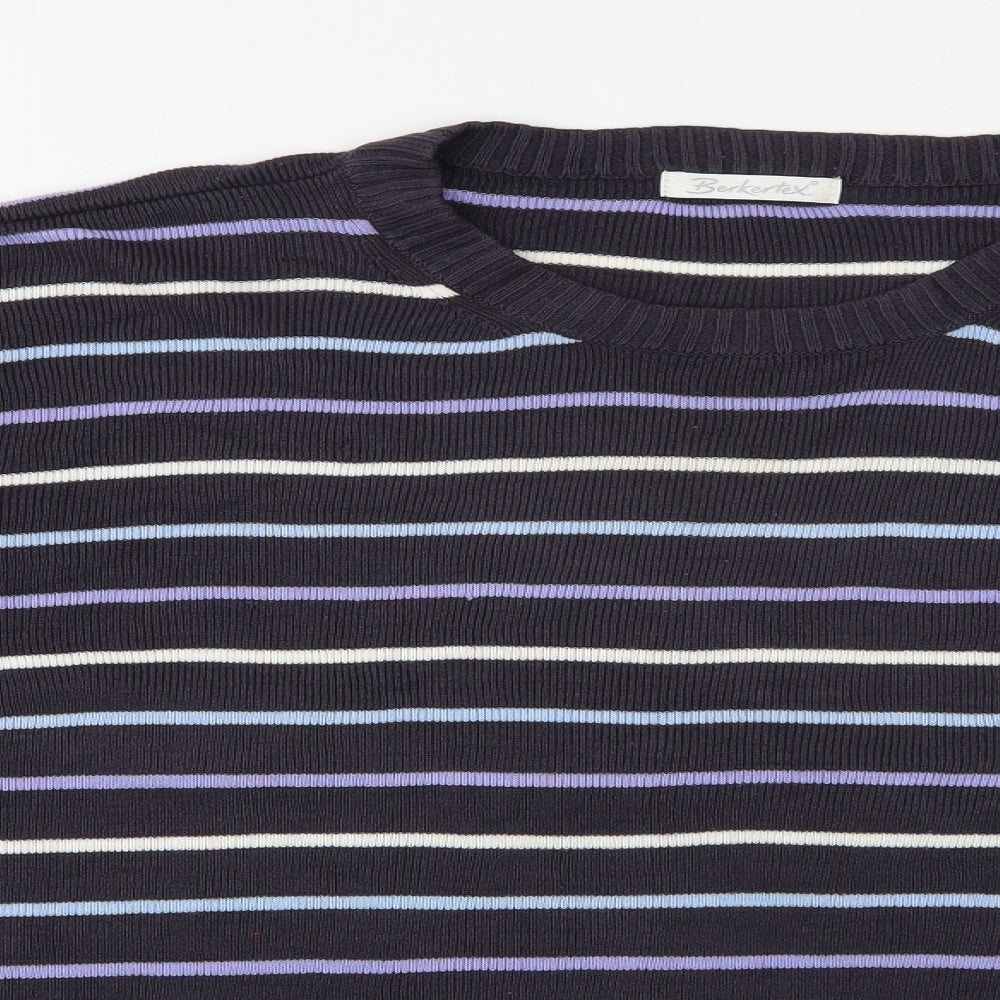Berkertex Mens Purple Crew Neck Striped Acrylic Pullover Jumper Size 2XLT