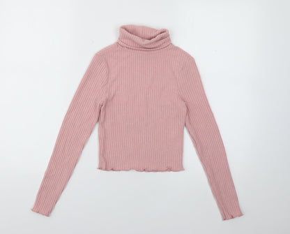 915 Girls Pink Roll Neck  Polyester Pullover Jumper Size 10-11 Years