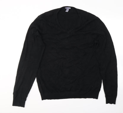 H&M Mens Black V-Neck  Cotton Pullover Jumper Size L