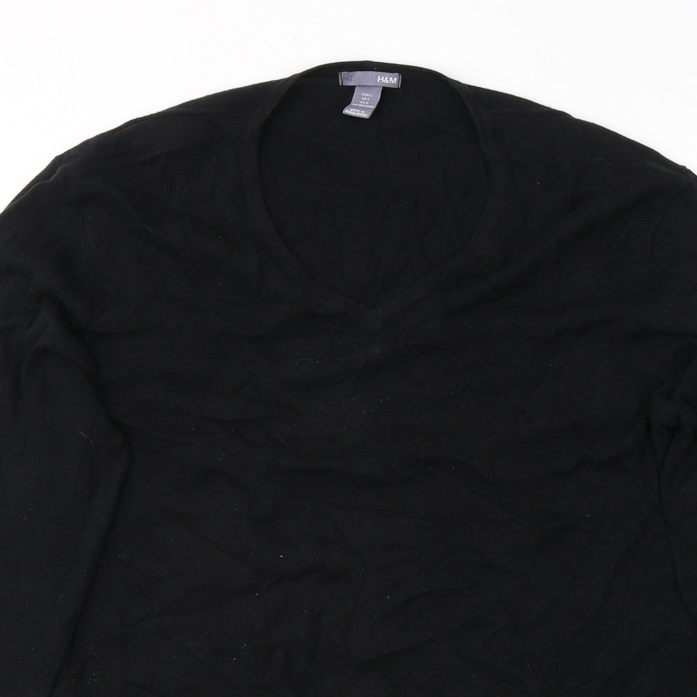 H&M Mens Black V-Neck  Cotton Pullover Jumper Size L