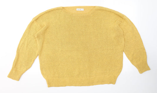 Gallery Womens Yellow Round Neck  Cotton Pullover Jumper Size L
