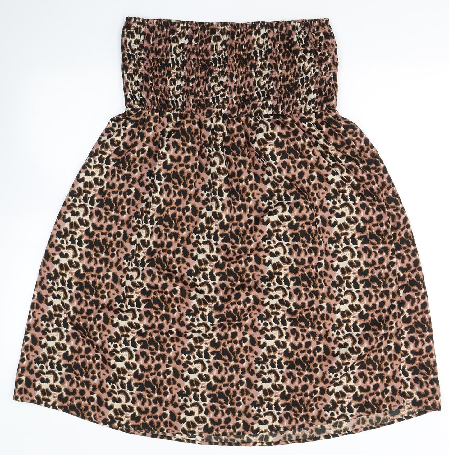 Ocean Club Womens Beige Animal Print Polyester Fit & Flare  Size 10  Off the Shoulder Pullover - Beach dress