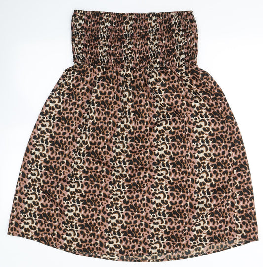 Ocean Club Womens Beige Animal Print Polyester Fit & Flare  Size 10  Off the Shoulder Pullover - Beach dress