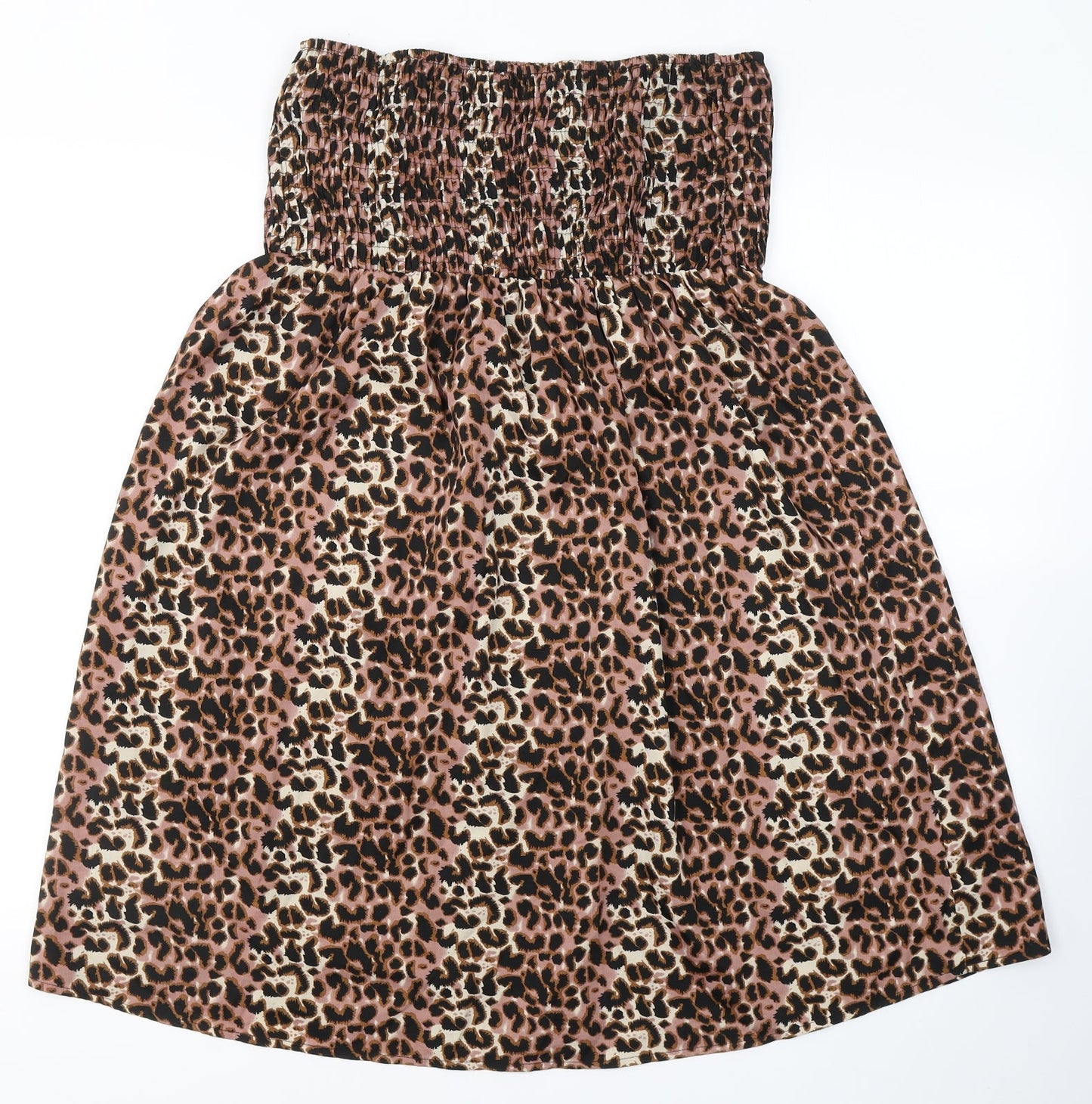 Ocean Club Womens Beige Animal Print Polyester Fit & Flare  Size 10  Off the Shoulder Pullover - Beach dress