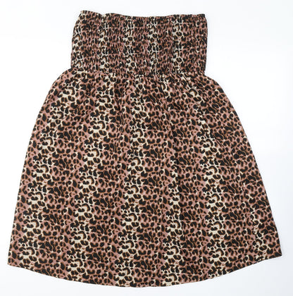 Ocean Club Womens Beige Animal Print Polyester Fit & Flare  Size 10  Off the Shoulder Pullover - Beach dress