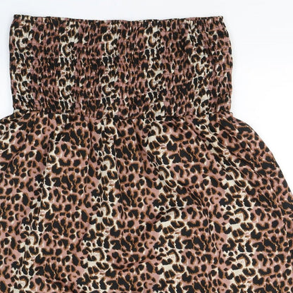 Ocean Club Womens Beige Animal Print Polyester Fit & Flare  Size 10  Off the Shoulder Pullover - Beach dress