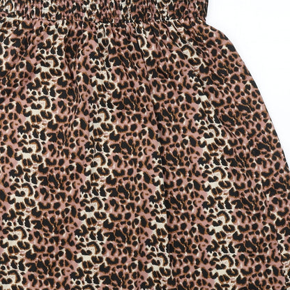 Ocean Club Womens Beige Animal Print Polyester Fit & Flare  Size 10  Off the Shoulder Pullover - Beach dress