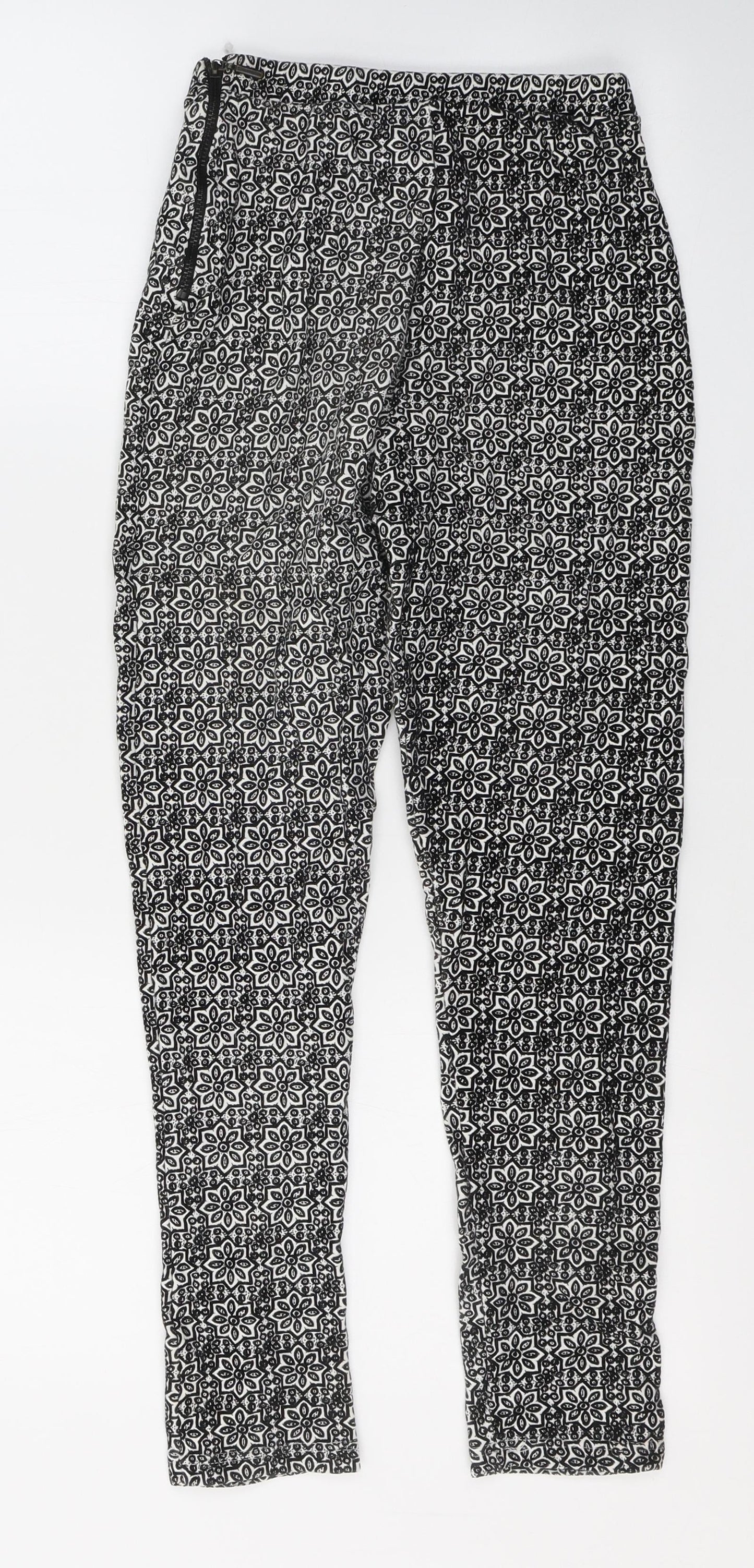 Topshop Womens Black Geometric Viscose Trousers  Size 8 L26 in Regular Zip