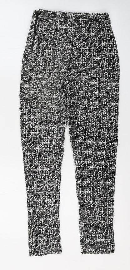 Topshop Womens Black Geometric Viscose Trousers  Size 8 L26 in Regular Zip