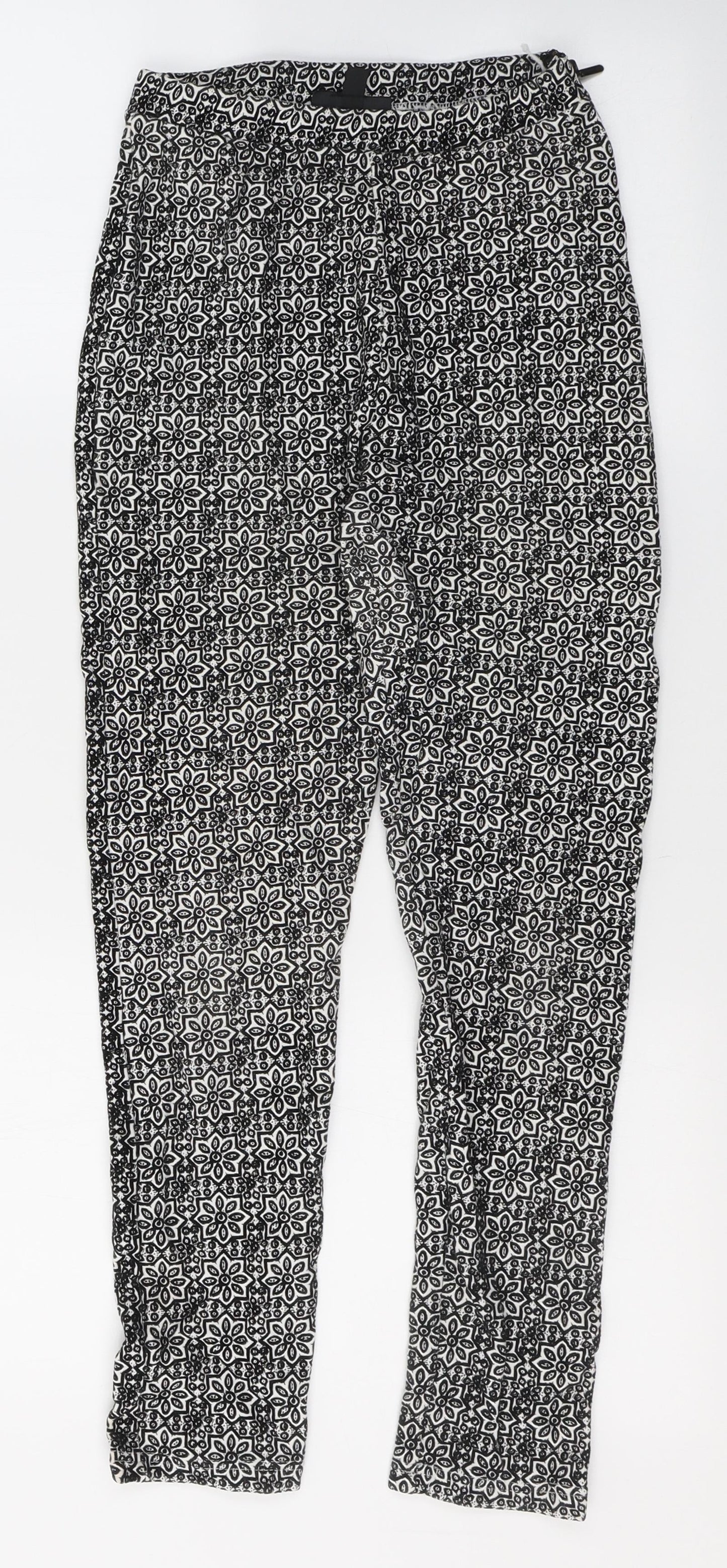 Topshop Womens Black Geometric Viscose Trousers  Size 8 L26 in Regular Zip