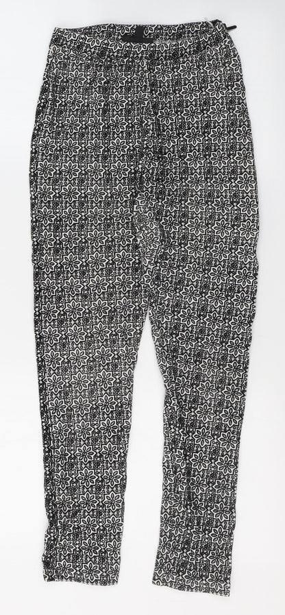 Topshop Womens Black Geometric Viscose Trousers  Size 8 L26 in Regular Zip
