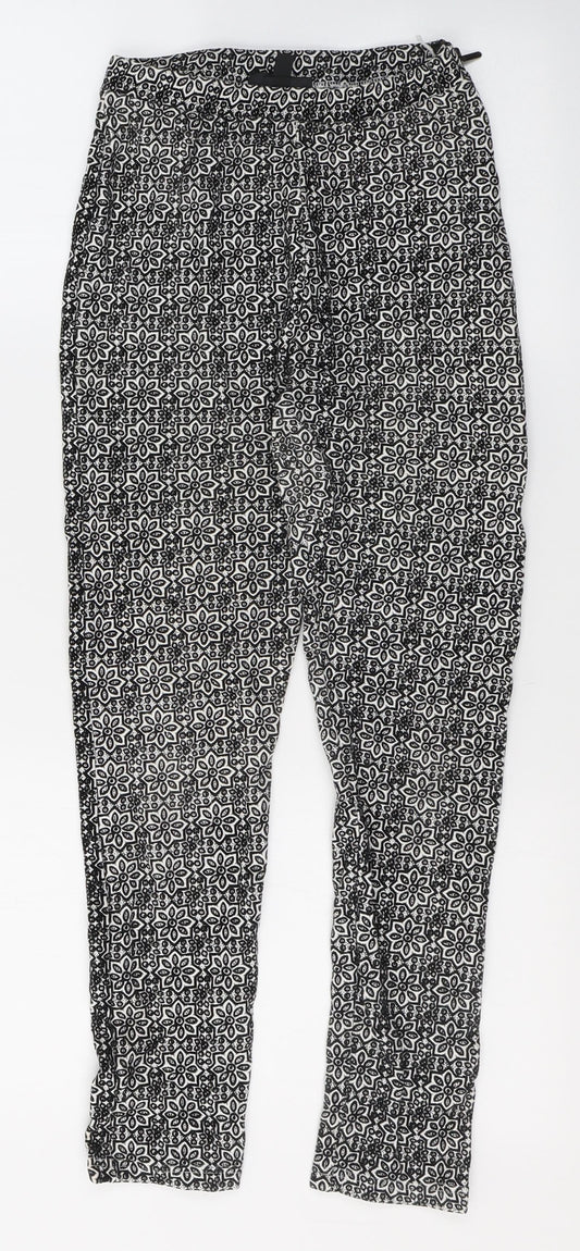 Topshop Womens Black Geometric Viscose Trousers  Size 8 L26 in Regular Zip