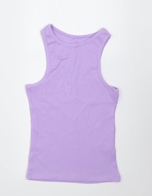 George Girls Purple  Cotton Basic Tank Size 5-6 Years Crew Neck Pullover - ribbed fabric
