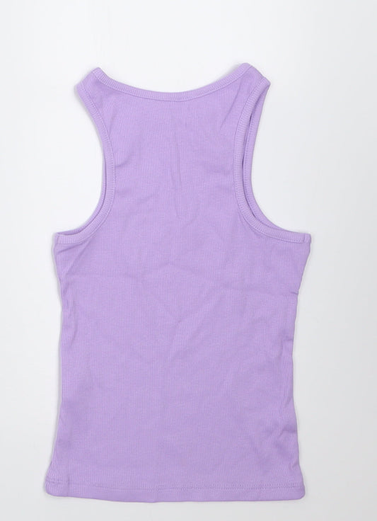 George Girls Purple  Cotton Basic Tank Size 5-6 Years Crew Neck Pullover - ribbed fabric