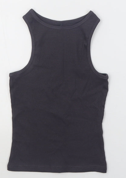 George Girls Grey  Cotton Basic Tank Size 5-6 Years Crew Neck Pullover - ribbed fabric
