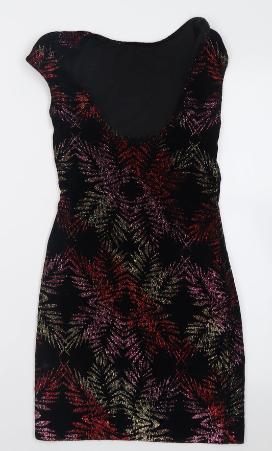 Topshop Womens Black  Polyester A-Line  Size 6  Boat Neck Pullover - Open back