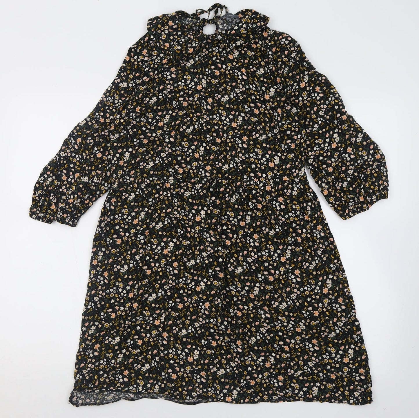 prmark Womens Black Floral Viscose A-Line  Size 10  Collared Tie