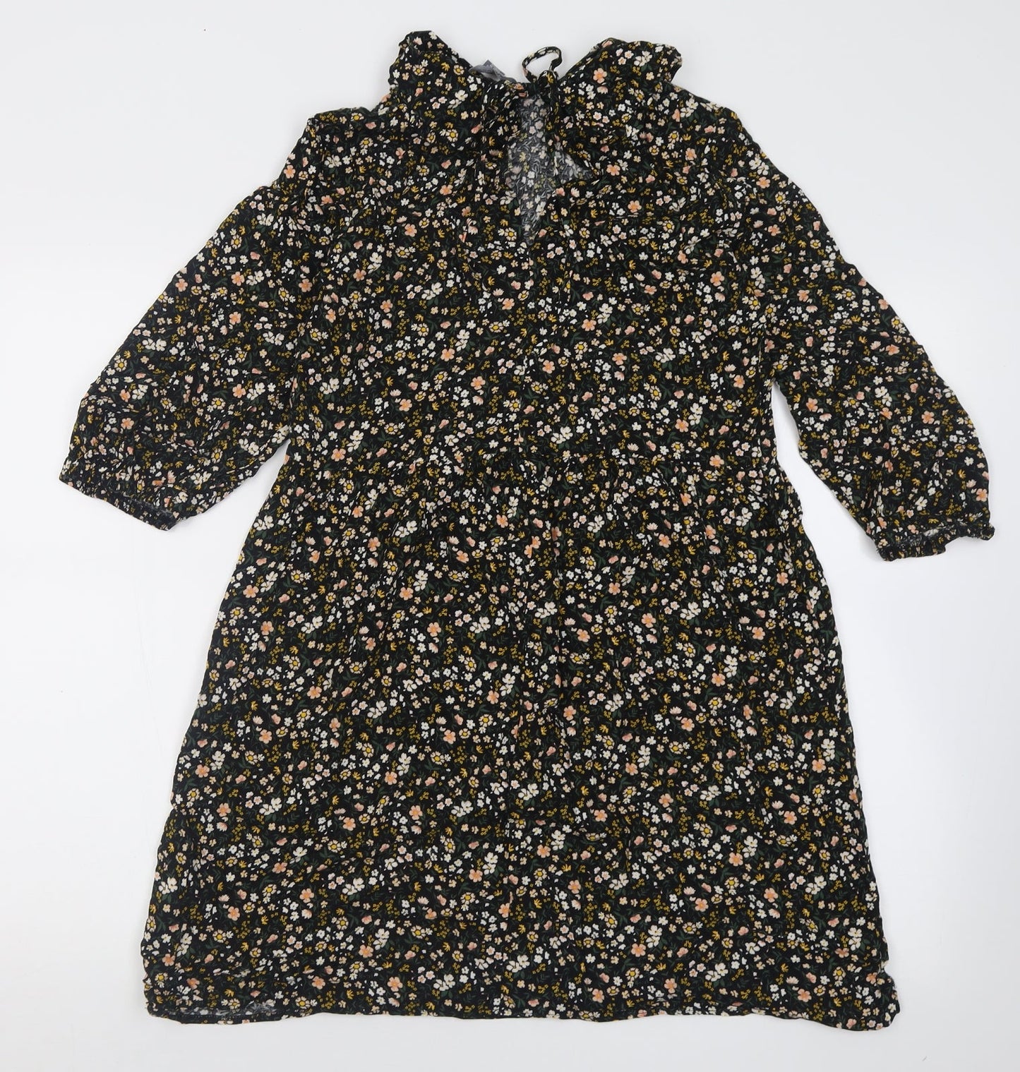 prmark Womens Black Floral Viscose A-Line  Size 10  Collared Tie