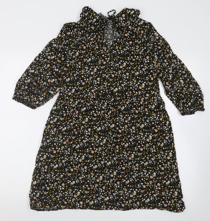 prmark Womens Black Floral Viscose A-Line  Size 10  Collared Tie