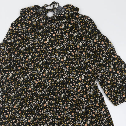 prmark Womens Black Floral Viscose A-Line  Size 10  Collared Tie