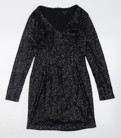 New Look Womens Black  Polyester Bodycon  Size 10  V-Neck Zip