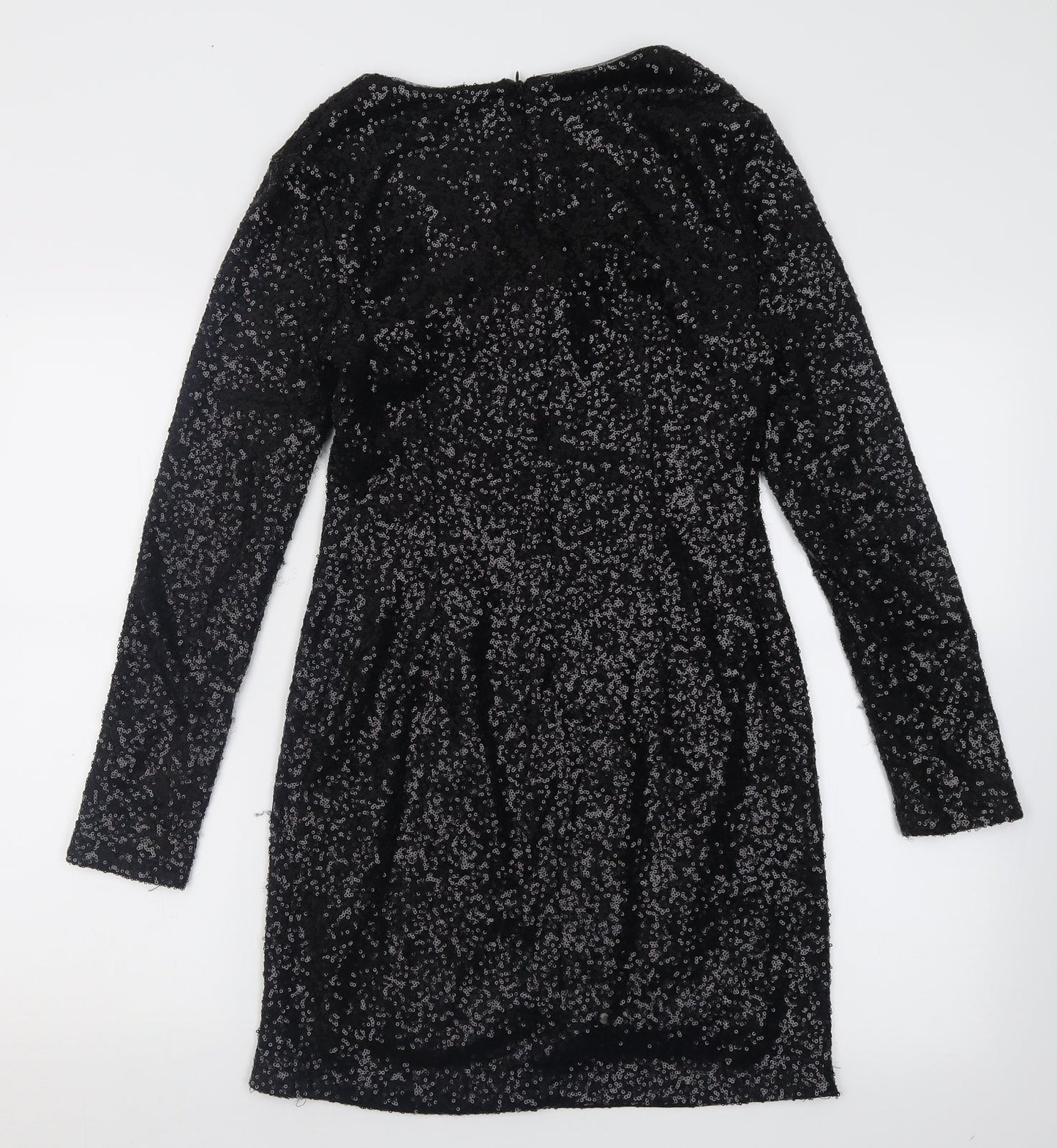 New Look Womens Black  Polyester Bodycon  Size 10  V-Neck Zip