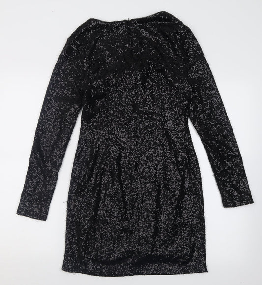 New Look Womens Black  Polyester Bodycon  Size 10  V-Neck Zip