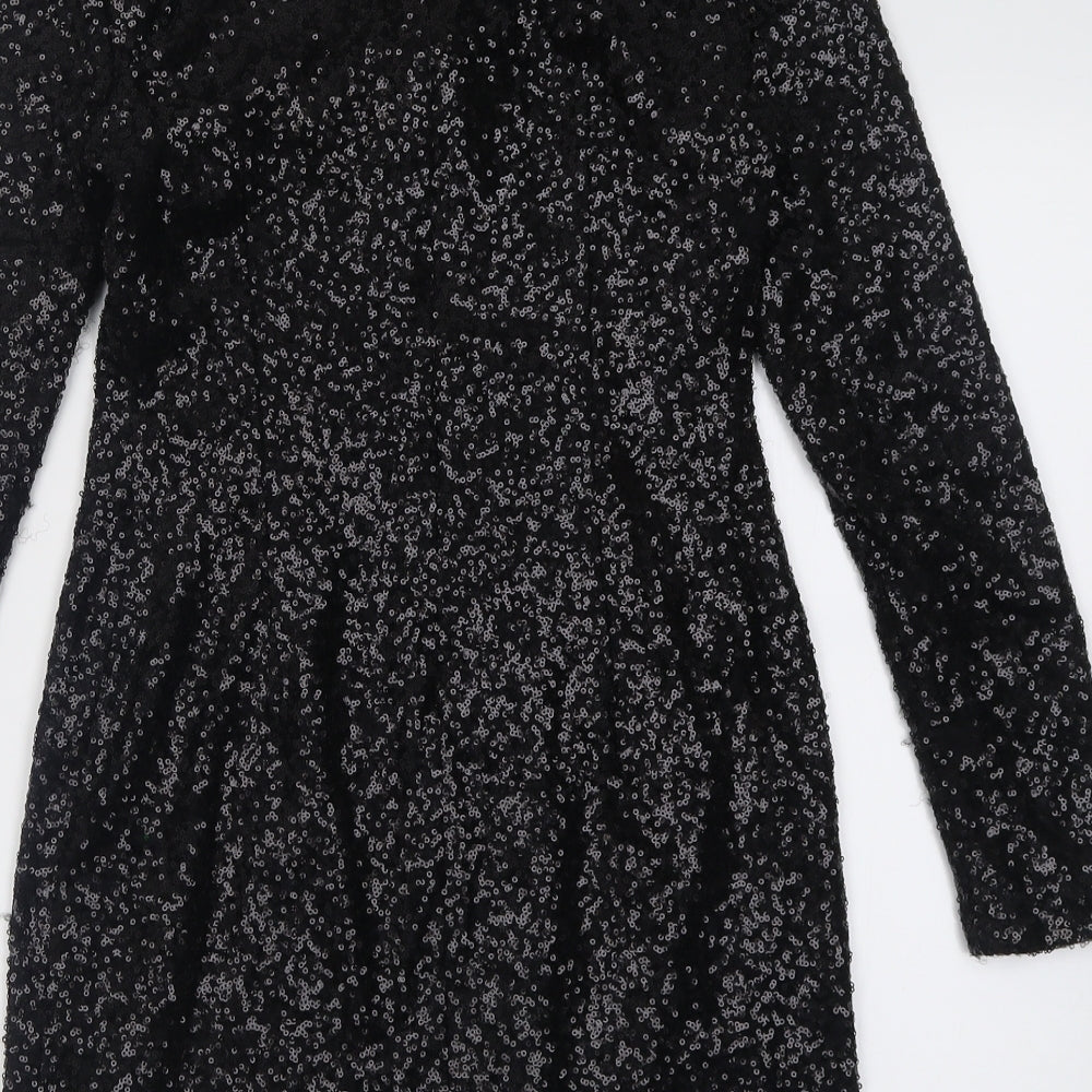 New Look Womens Black  Polyester Bodycon  Size 10  V-Neck Zip