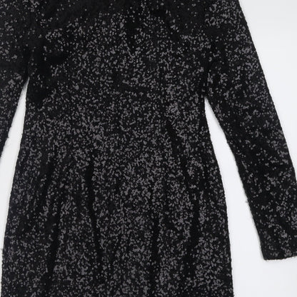 New Look Womens Black  Polyester Bodycon  Size 10  V-Neck Zip