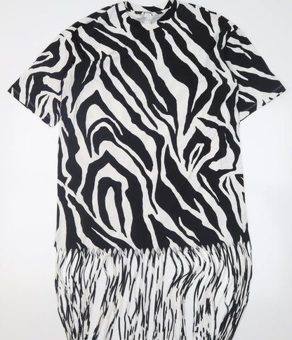 monkl Womens White Animal Print Cotton T-Shirt Dress  Size S  Crew Neck Pullover