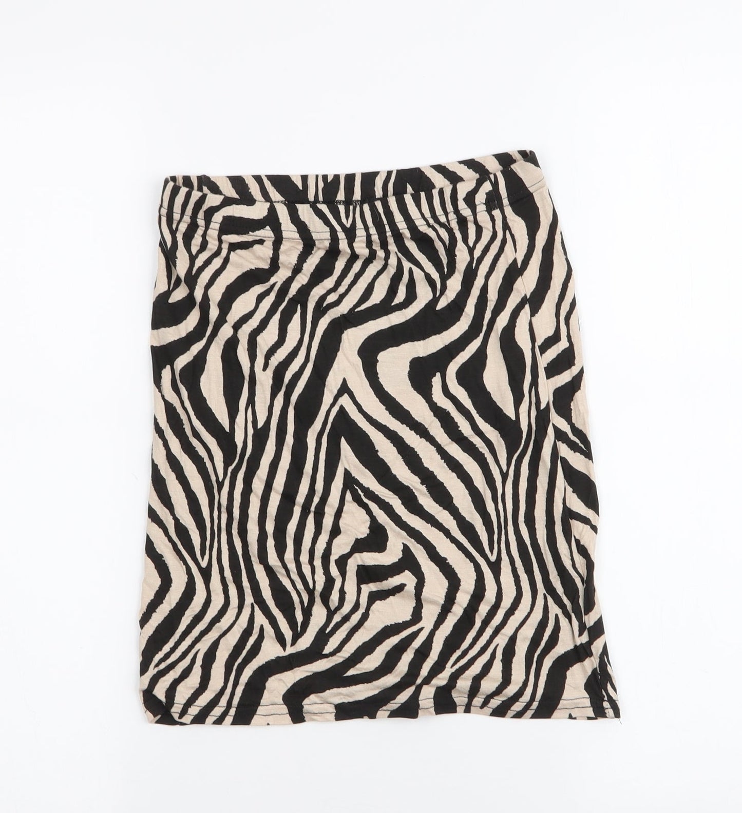 PRETTYLITTLETHING Womens Black Animal Print Viscose Mini Skirt Size 8