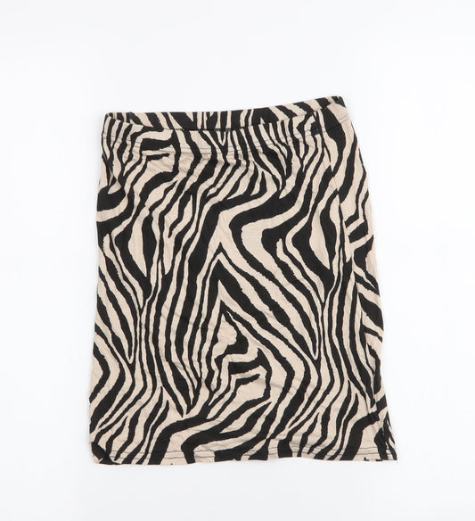 PRETTYLITTLETHING Womens Black Animal Print Viscose Mini Skirt Size 8