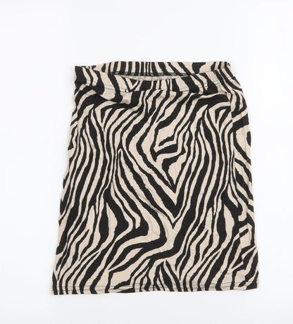 PRETTYLITTLETHING Womens Black Animal Print Viscose Mini Skirt Size 8