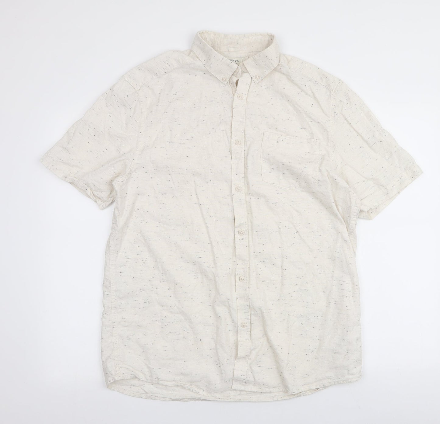 George Mens Ivory  Cotton  Button-Up Size L Collared Button
